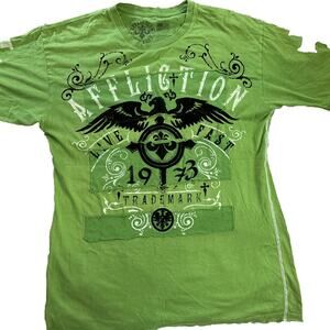 Affliction TShirt Mens Size 3XL distressed Green Short Sleeve